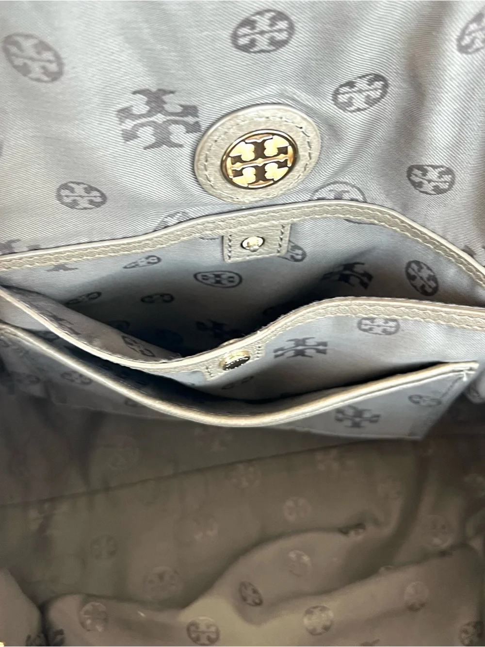 TORY BURCH Taupe Brody Porcini Pebbled Leather With Strap Shoulder Bag Satchel